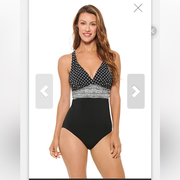 Christina Swimwear One Piece Black & White Criss Cross  Bust Enhancer Size 14 - Picture 1 of 14